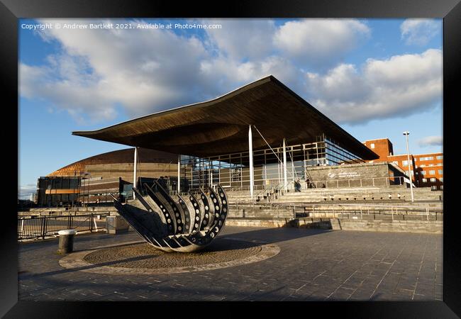 Welsh Parliament building at Cardiff Bay, South Wales, UK Framed Print by Andrew Bartlett