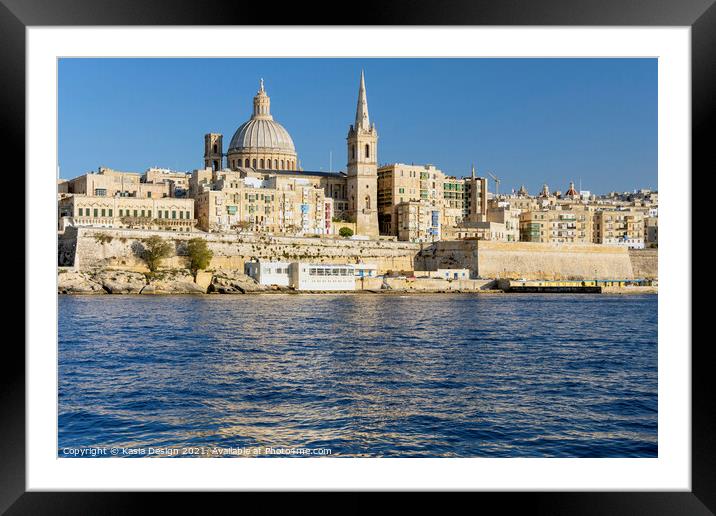 Sunkissed Valletta Skyline Framed Mounted Print by Kasia Design