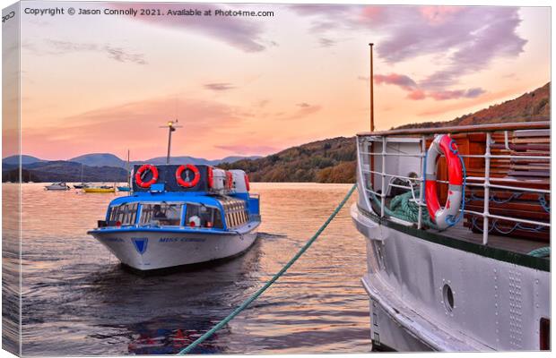 Windermere Cruisers At Sunset Canvas Print by Jason Connolly