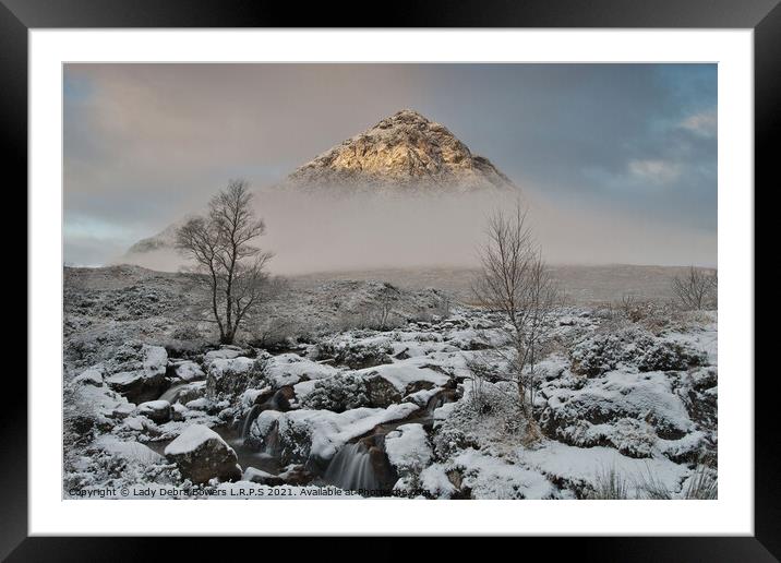 Glencoe Buachaille in snow and mist  Framed Mounted Print by Lady Debra Bowers L.R.P.S
