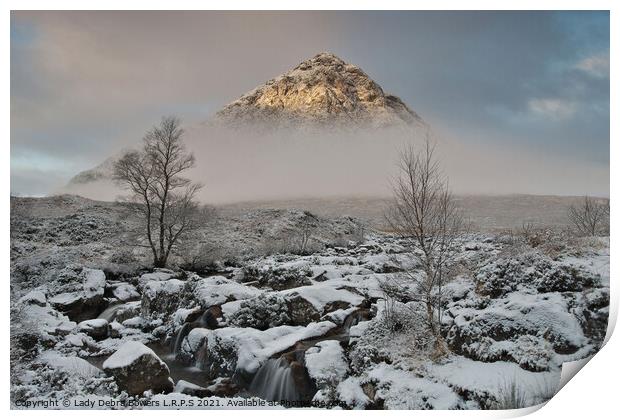 Glencoe Buachaille in snow and mist  Print by Lady Debra Bowers L.R.P.S