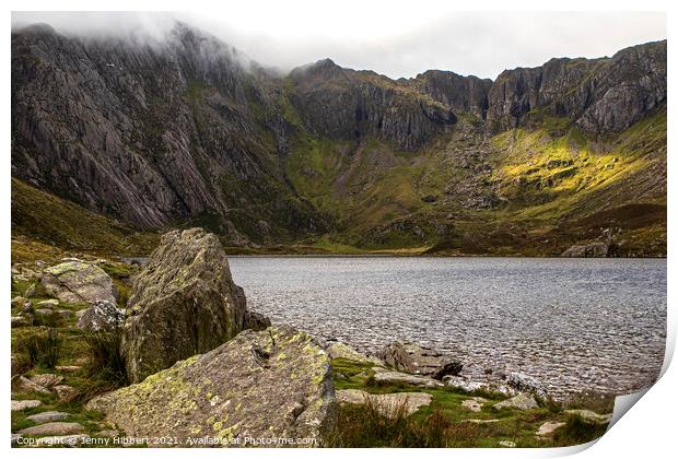 Llyn Idwal with the Glyderau mountain range North Wales Print by Jenny Hibbert