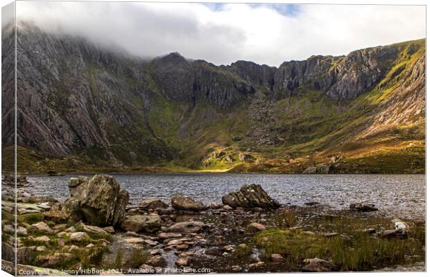 Llyn Idwal with Glyderau mountains North Wales Canvas Print by Jenny Hibbert