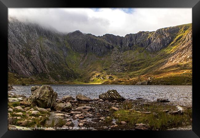 Llyn Idwal with Glyderau mountains North Wales Framed Print by Jenny Hibbert