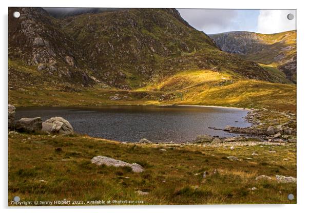 Llyn Idwal lake and Glyderau mountain range Acrylic by Jenny Hibbert