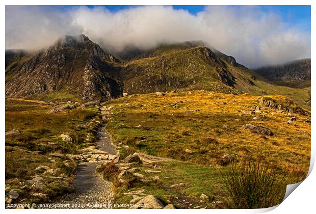 Following the pathway up to Llyn Idwal from Cwm Idwal in North Wales Print by Jenny Hibbert