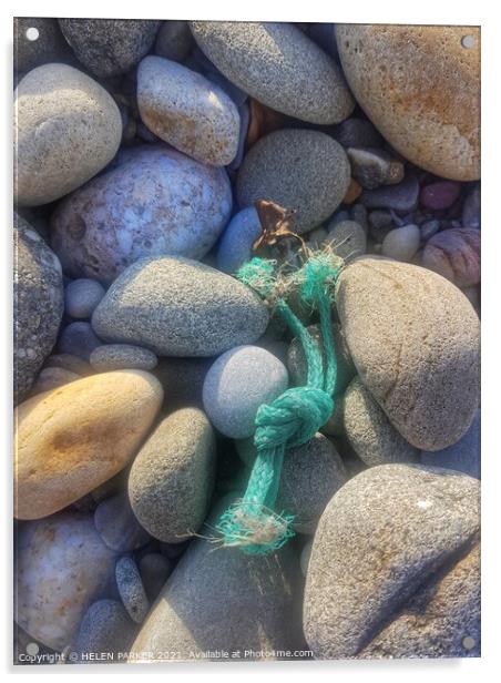 Rope and pebbles Acrylic by HELEN PARKER