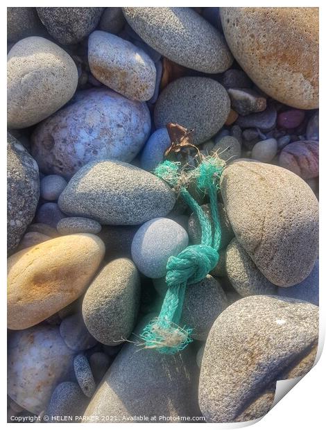 Rope and pebbles Print by HELEN PARKER