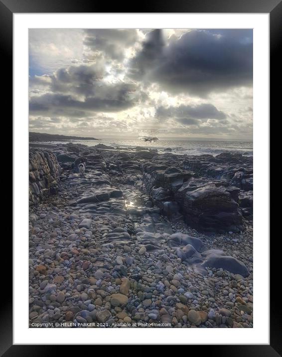 Pebbled beach of Ogmore by Sea Framed Mounted Print by HELEN PARKER