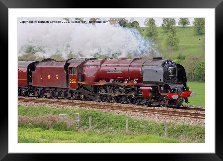 The Duchess of Sutherland 6233 steam train Framed Mounted Print by Duncan Savidge