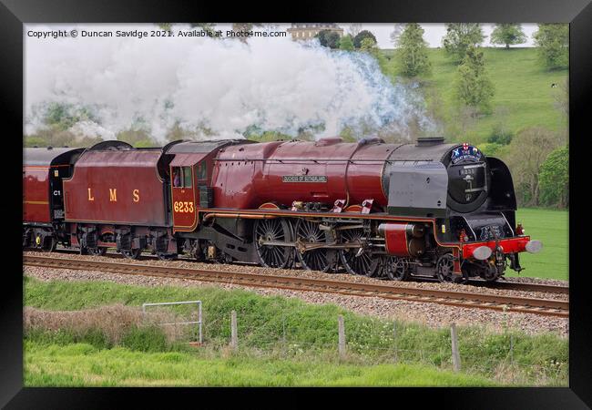 The Duchess of Sutherland 6233 steam train Framed Print by Duncan Savidge