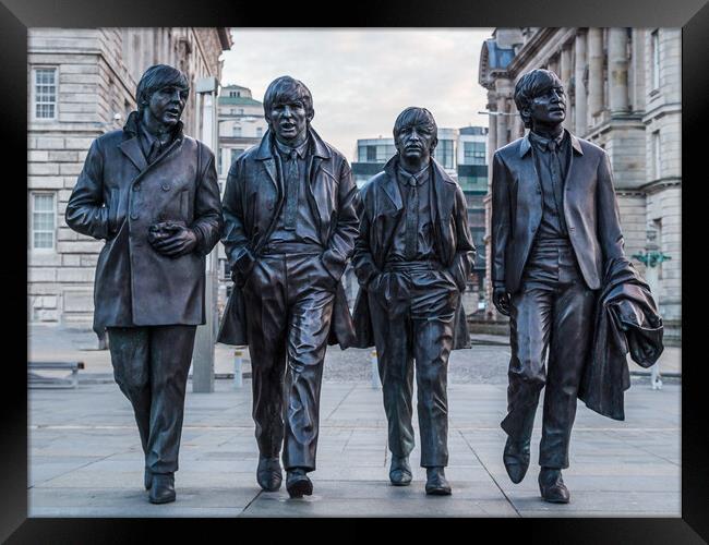 Beatles statue on the Liverpool waterfront Framed Print by Jason Wells