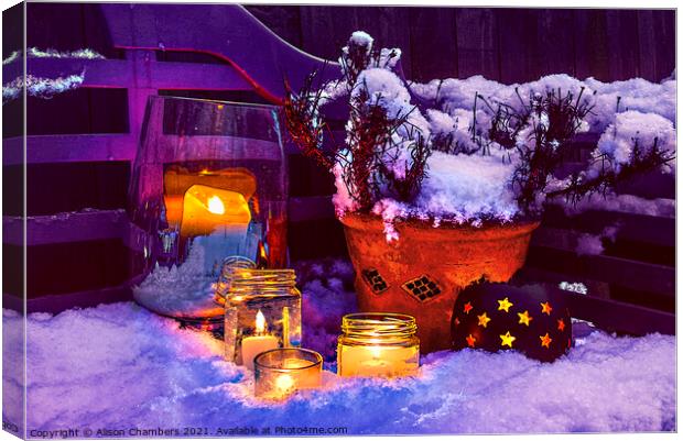 Candles In The Snow Canvas Print by Alison Chambers
