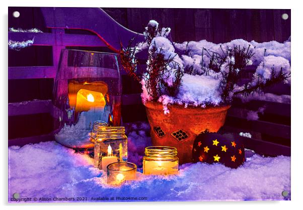 Candles In The Snow Acrylic by Alison Chambers