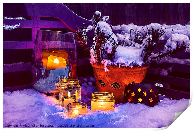Candles In The Snow Print by Alison Chambers