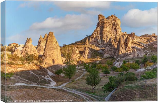 Rock Formations and Dwellings at Goreme Canvas Print by Ian Lewis