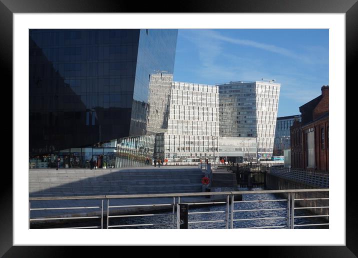 Modern glass buildings, Liverpool Framed Mounted Print by Theo Spanellis