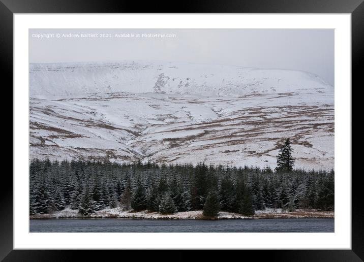 Snow at Cantref reservoir, Brecon Beacons, UK Framed Mounted Print by Andrew Bartlett