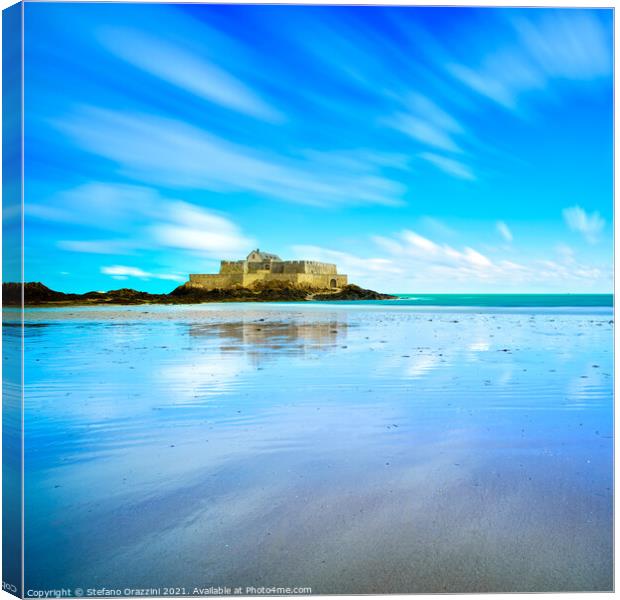 Saint Malo Fort National and beach, low tide. Brittany, France. Canvas Print by Stefano Orazzini