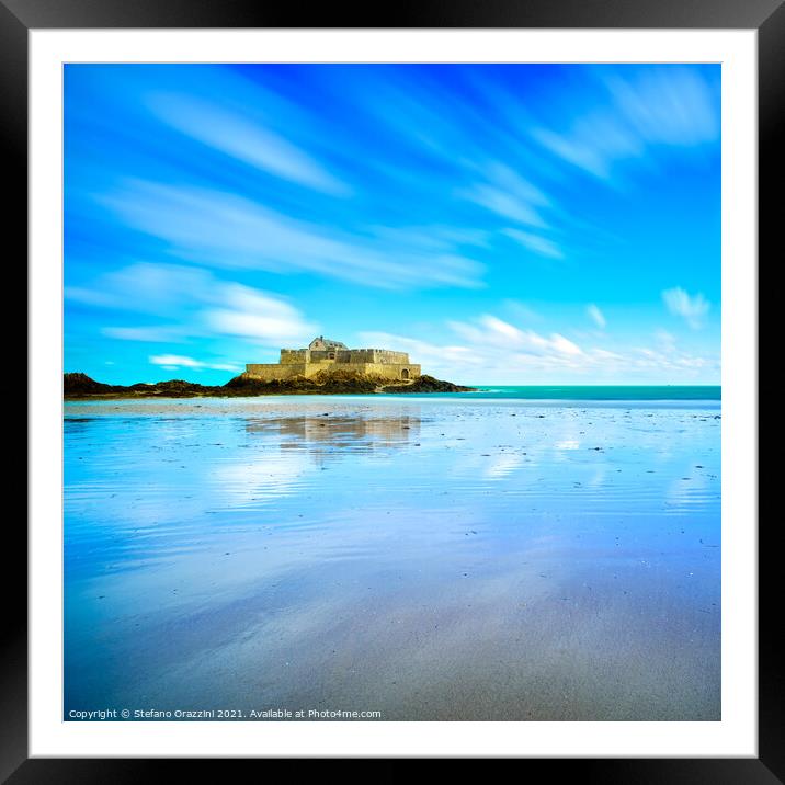 Saint Malo Fort National and beach, low tide. Brittany, France. Framed Mounted Print by Stefano Orazzini
