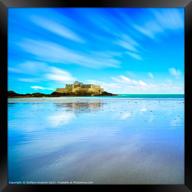 Saint Malo Fort National and beach, low tide. Brittany, France. Framed Print by Stefano Orazzini