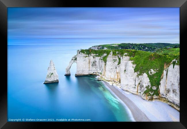 Etretat Aval cliff and arch. Normandy, France Framed Print by Stefano Orazzini