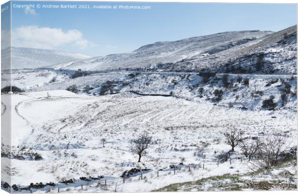 Snow at Storey Arms, Brecon Beacons, South Wales, UK Canvas Print by Andrew Bartlett