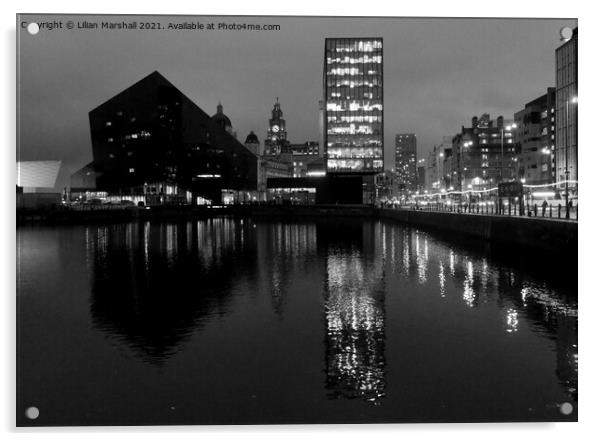 Dusk at Albert Docks Liverpool. Acrylic by Lilian Marshall
