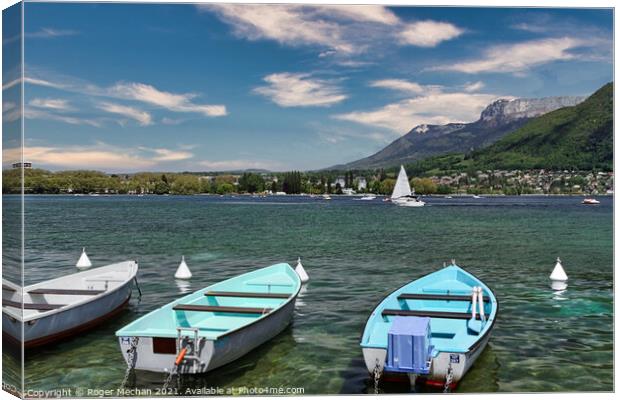 Serenity on Lake Annecy Canvas Print by Roger Mechan