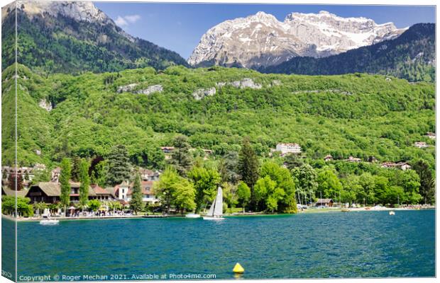 Serene Sailing on Lake Annecy Canvas Print by Roger Mechan