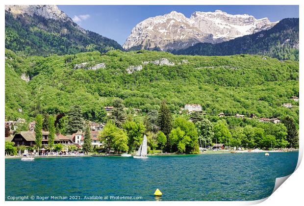 Serene Sailing on Lake Annecy Print by Roger Mechan