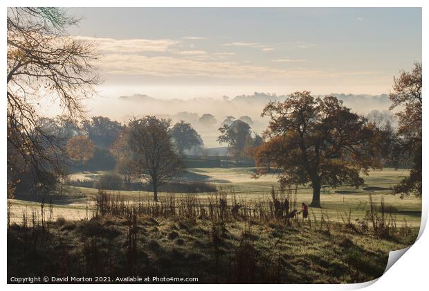 Autumn Mist on Tarporley Golf Course Print by David Morton