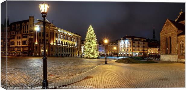 Dome Square with Christmas tree in Riga Canvas Print by Maria Vonotna