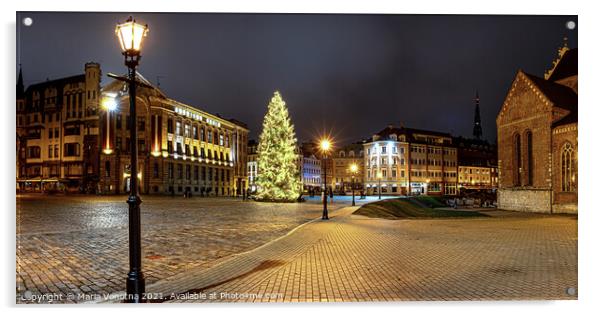 Dome Square with Christmas tree in Riga Acrylic by Maria Vonotna