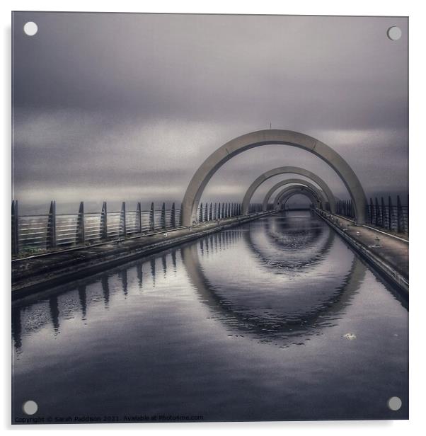 Falkirk Wheel in the mist Acrylic by Sarah Paddison