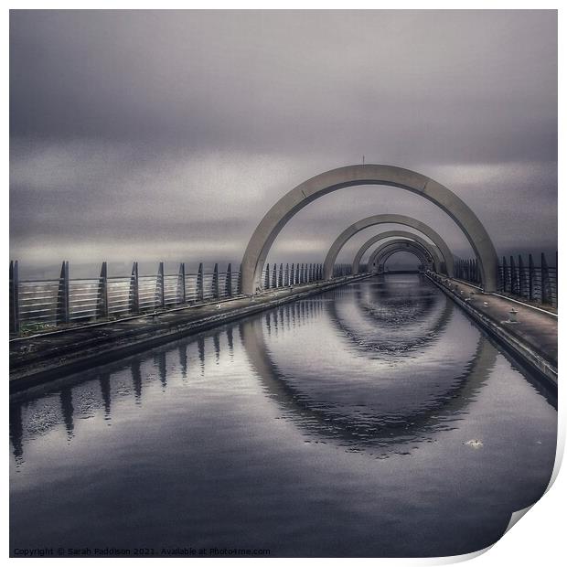 Falkirk Wheel in the mist Print by Sarah Paddison