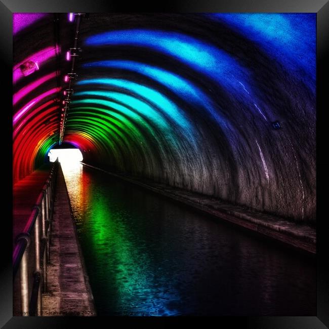 Rainbow lit tunnel Framed Print by Sarah Paddison
