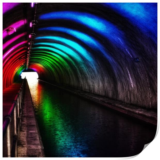 Rainbow lit tunnel Print by Sarah Paddison
