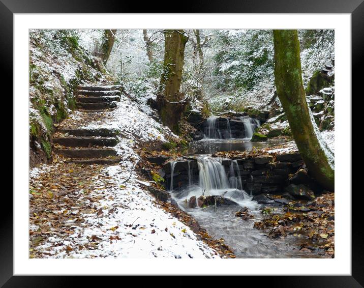 Winters scene of stream in woodland waterfall afte Framed Mounted Print by Andrew Heaps