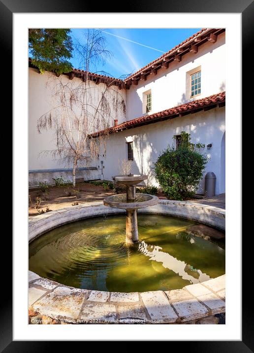 Mission San Luis Obispo de Tolosa Courtyard Fountain California Framed Mounted Print by William Perry