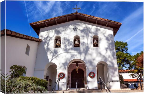 Mission San Luis Obispo de Tolosa Facade Bells Cross California Canvas Print by William Perry
