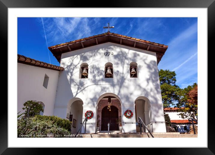 Mission San Luis Obispo de Tolosa Facade Bells Cross California Framed Mounted Print by William Perry