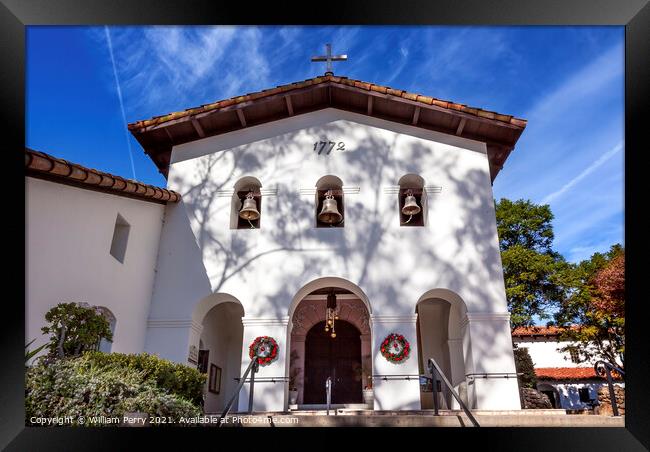 Mission San Luis Obispo de Tolosa Facade Bells Cross California Framed Print by William Perry
