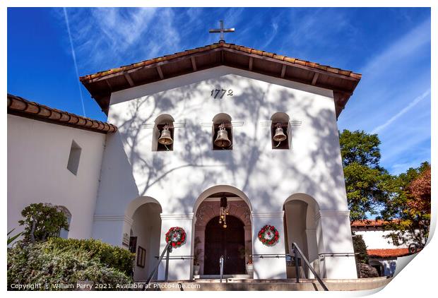 Mission San Luis Obispo de Tolosa Facade Bells Cross California Print by William Perry