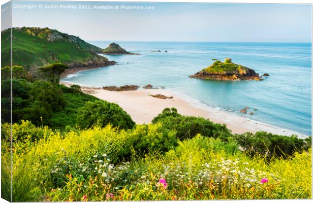 Portelet Bay, Jersey, Channel Islands Canvas Print by Justin Foulkes
