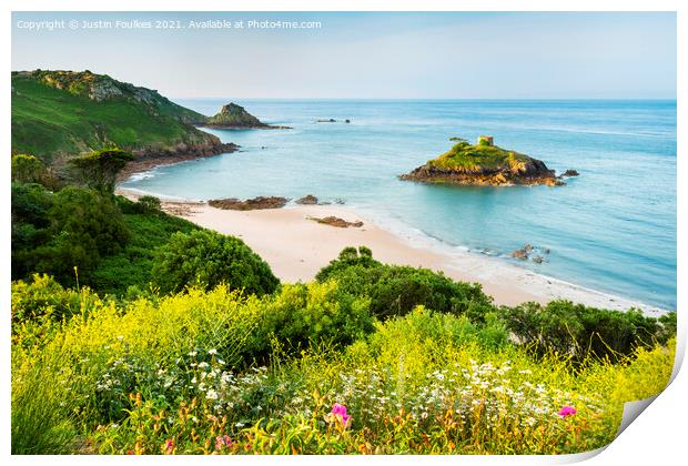 Portelet Bay, Jersey, Channel Islands Print by Justin Foulkes