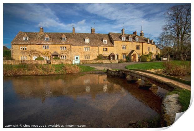 Lower Slaughter, idyllic riverside cottages Print by Chris Rose