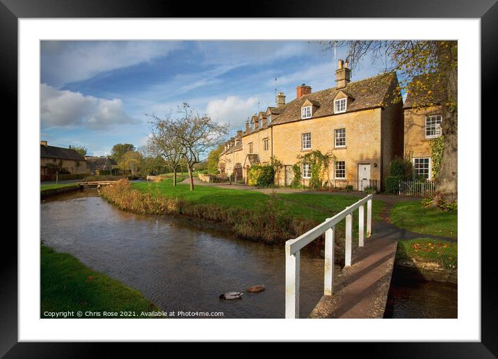 Lower Slaughter, idyllic riverside cottages Framed Mounted Print by Chris Rose