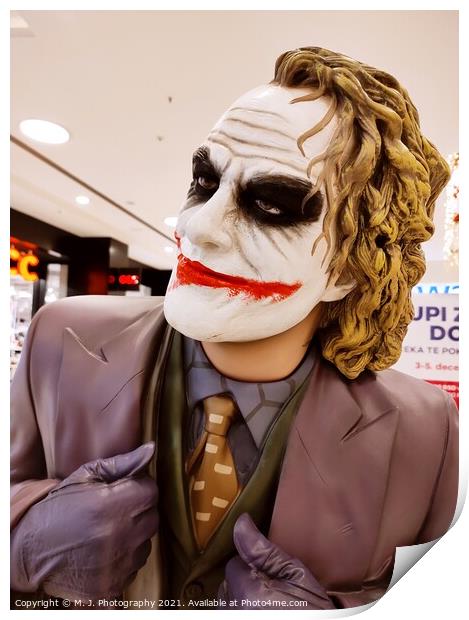 A person wearing a joker costume Print by M. J. Photography