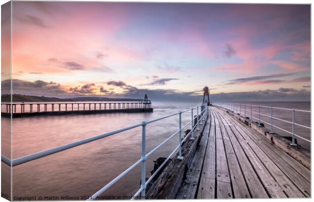 Whitby West Pier Sunset Canvas Print by Martin Williams